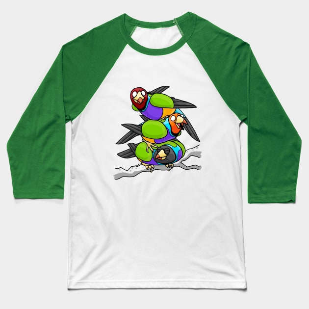 Gouldian Finches Tower Baseball T-Shirt by MentalAutopsy